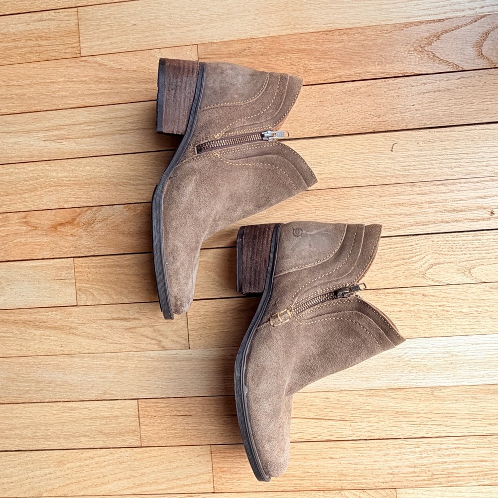Born Taupe Suede Ankle Booties with Side Zip - Picture 2 of 8